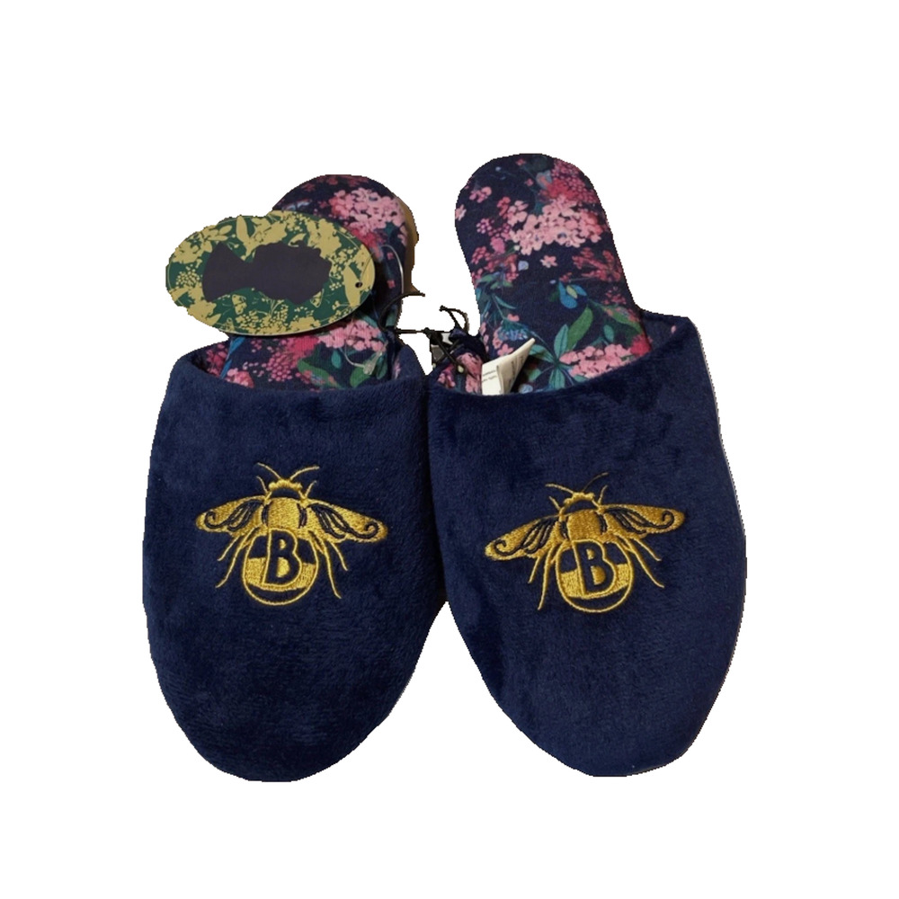 Bridgerton Izzy & Liv Bee Slippers Enchanting Navy Blue Floral NEW!